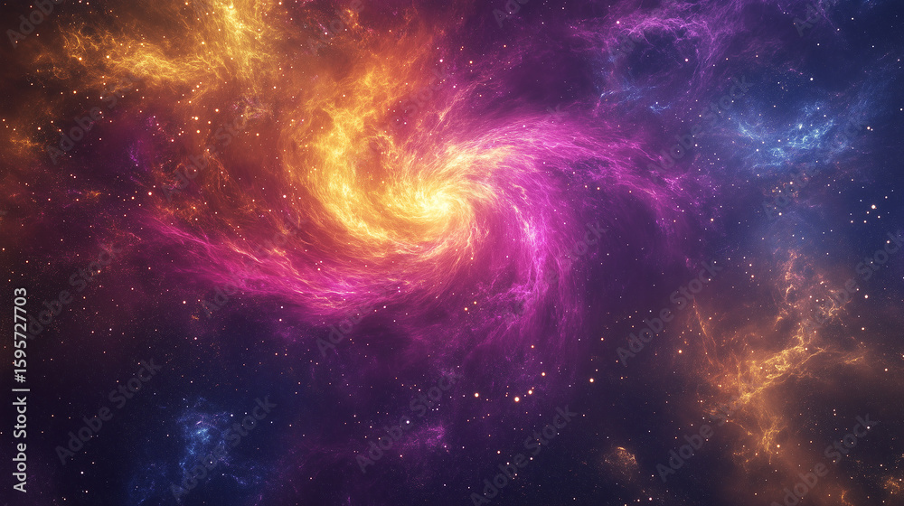 Fototapeta premium A vibrant abstract visualization of a colorful swirling nebula in deep space. This cosmic background is perfect for science or fantasy themes