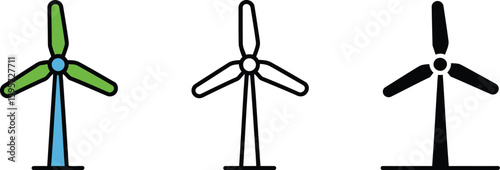 Wind turbine vector icons set: renewable energy, green power, eco friendly, clean energy, sustainable future
