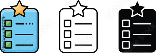 Checklist icon vector graphic template for task management and planning with star and check boxes