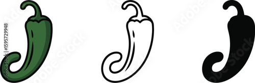 Green jalapeno pepper vector illustration set for spicy food ingredient and healthy eating concept