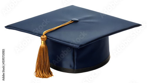 A dark blue graduation cap with a gold tassel png