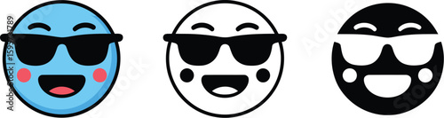 Cool emoji face with sunglasses vector illustration set for social media expression and communication design