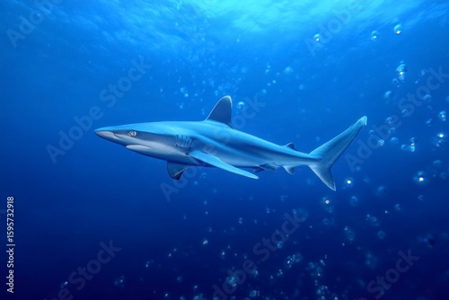 Wallpaper Mural Shark swims in blue water filled with bubbles Torontodigital.ca