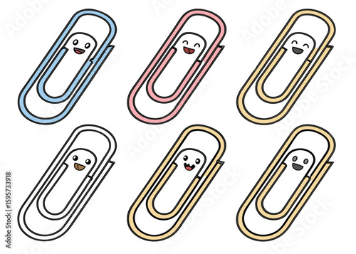 Cute smiling paperclips in pastel colors stationery office supplies