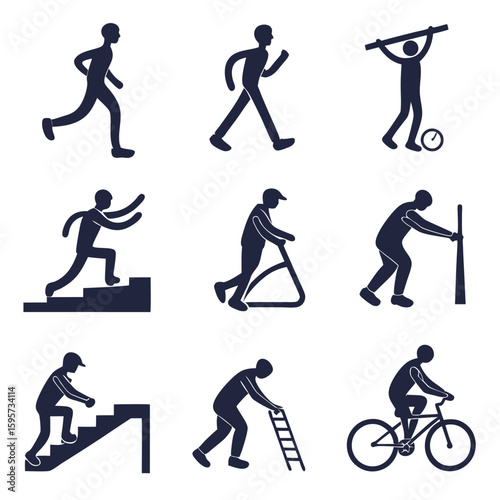 People exercising and climbing icons exercise running