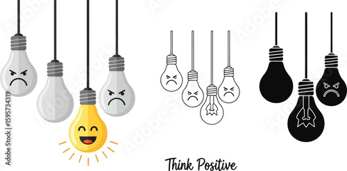 Think positive lightbulb concept showing optimism and positivity in business and life situations
