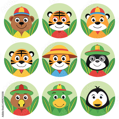 Wallpaper Mural Cute safari animal characters in circles bear tiger Torontodigital.ca