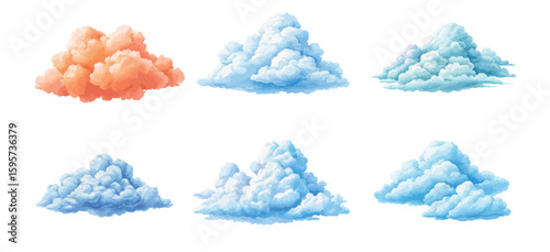 Collection of clouds watercolor illustration isolated