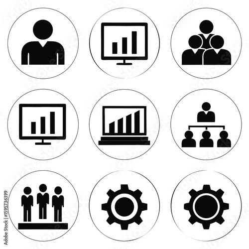 Business icons people and charts graphs