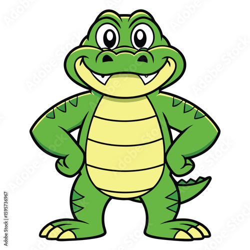 Green alligator mascot standing confidently cartoon