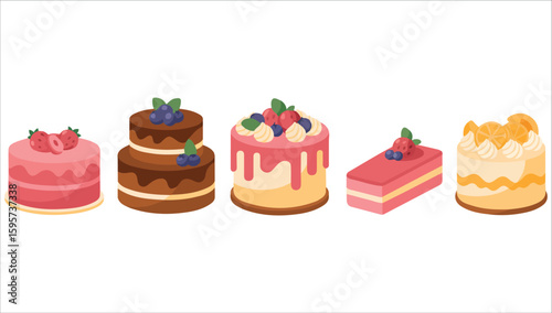 Colorful cake pieces dessert vector artwork