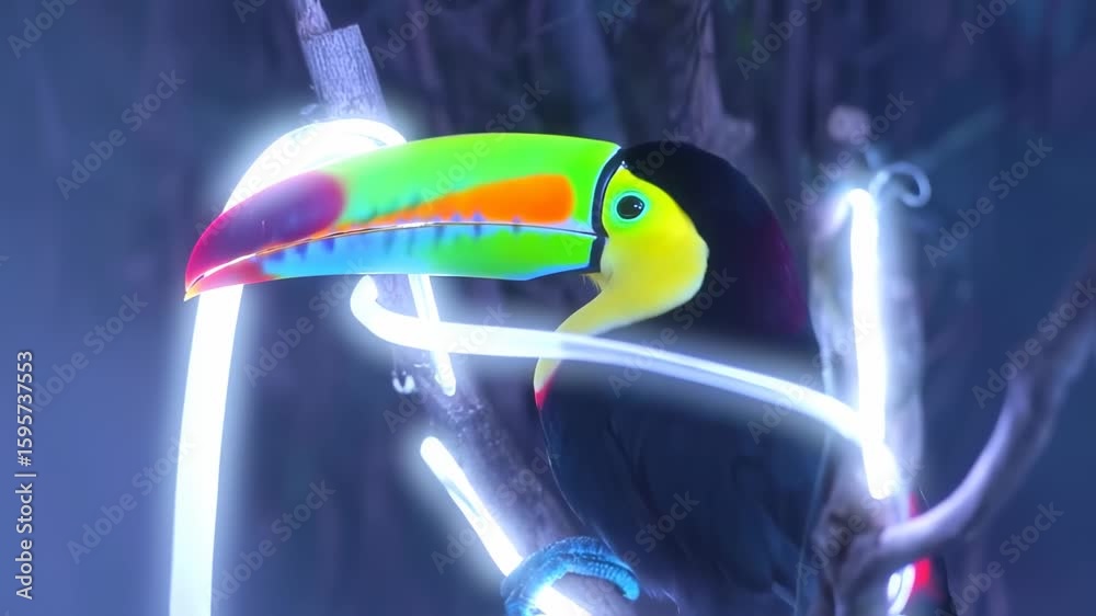 Colorful Toucan Bird with Glowing Light with Forest Background.