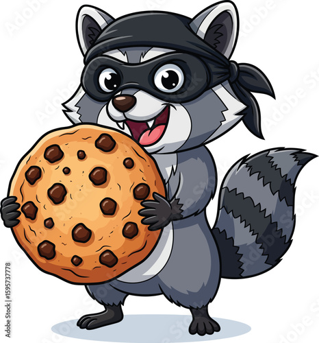 Masked Raccoon Stealing Cookie Cartoon Clipart