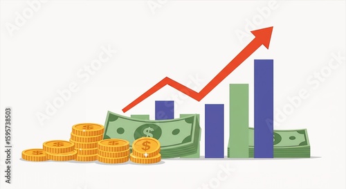 Financial Growth Chart with Money and Coins Illustration