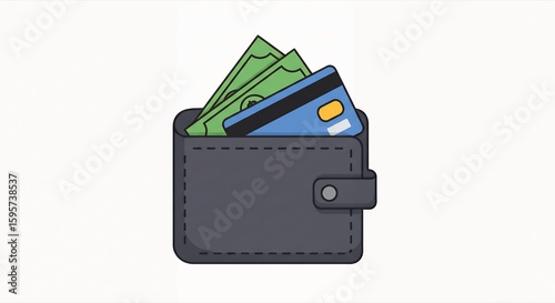 Wallet with Cash and Credit Card Icon Illustration