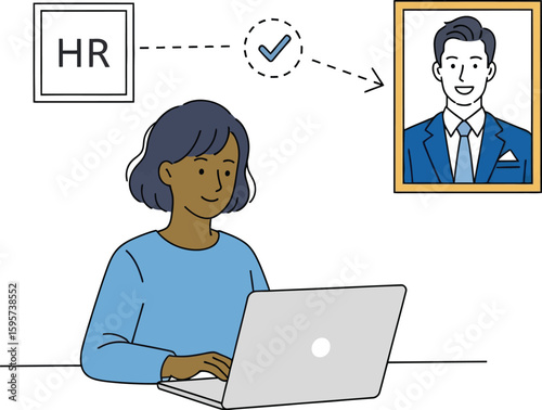 Hr woman using laptop for recruitment process, candidate selection and job interview process
