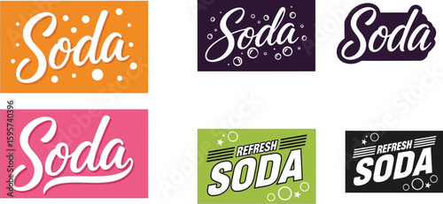 Soda brand logo design collection vector illustration set for beverage product marketing