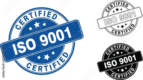 Iso 9001 certified stamp vector illustration for quality management system certification
