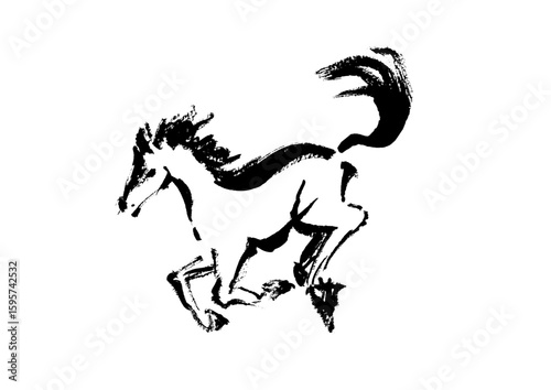 年賀状 デザイン用　走る馬の手書き和風筆イラスト
