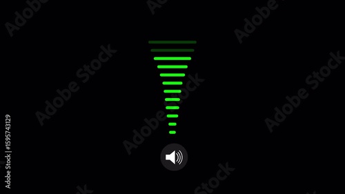volume sound control animation on black background, volume sound icon level down to up animated.