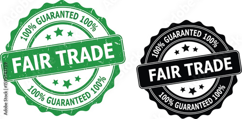 Fair trade guaranteed stamp vector illustration green and black design quality assurance seal certification
