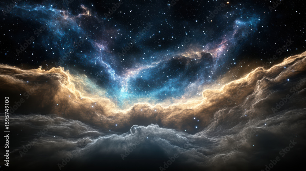 Fototapeta premium Majestic cosmic clouds illuminated by vibrant colors, showcasing stunning nebula in deep space