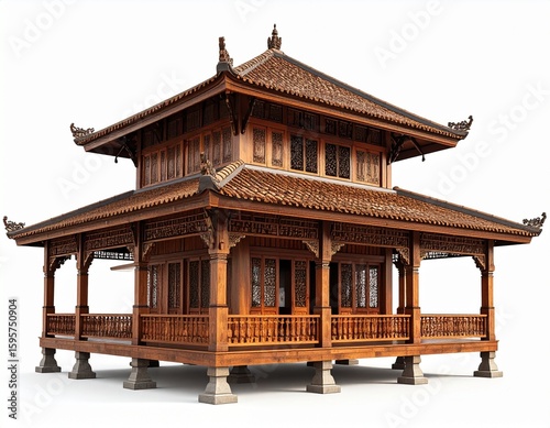 Traditional Javanese Joglo House with Wooden Roof and Columns