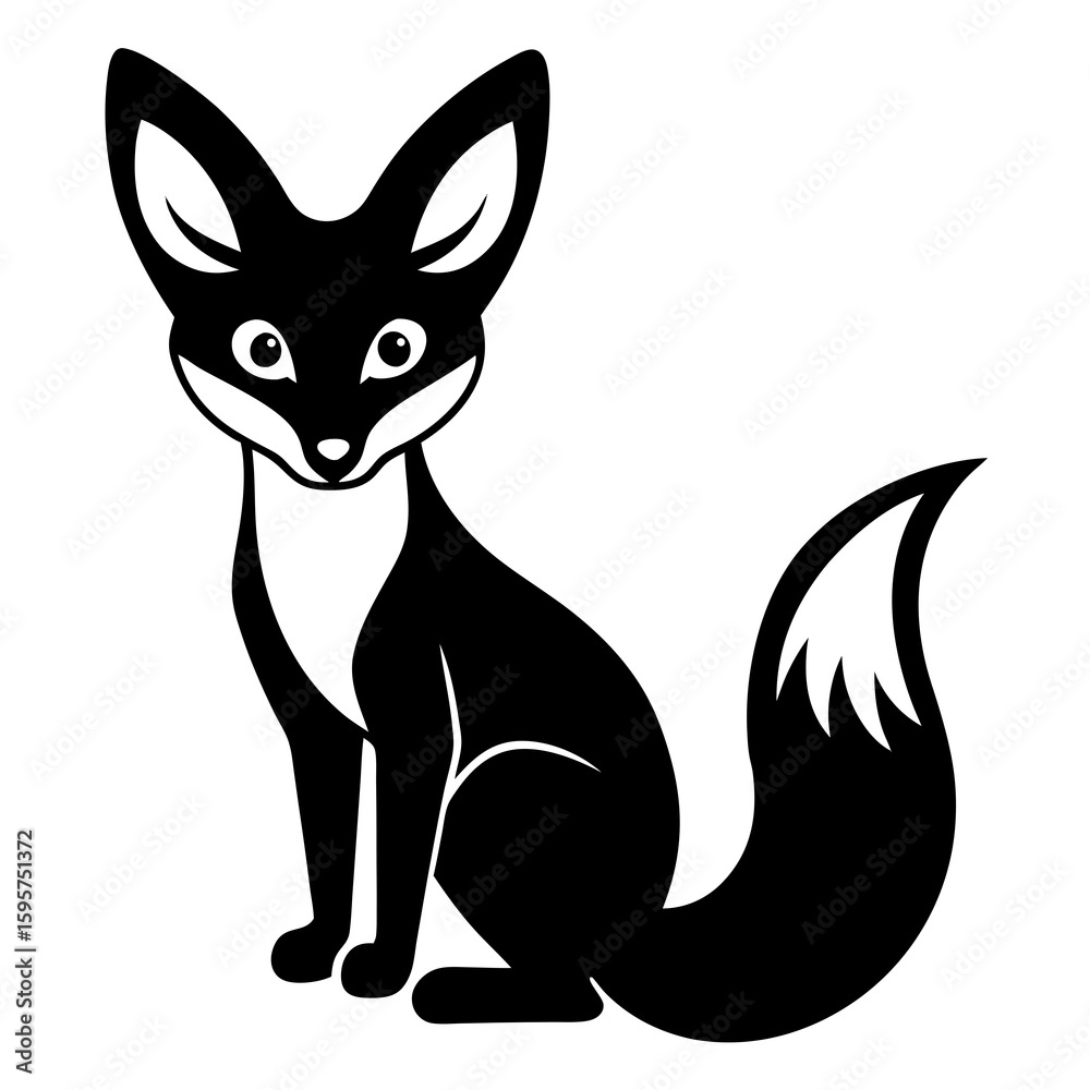 Obraz premium Stylized black fennec fox sitting black and white animal