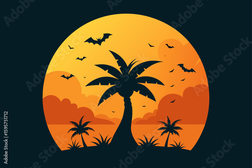 Ghosts floating over a tropical forest vector background