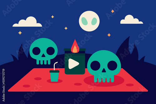 Glowing cauldron in a tropical forest clearing artwork
