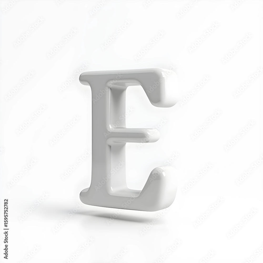 3D Realistic Letter E on White Surface 3D Realistic Letter E on White Surface