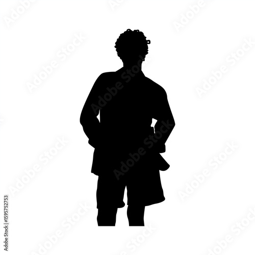 Confident Male Silhouette in Casual Outfit, Man Standing with Hand on Hip Silhouette