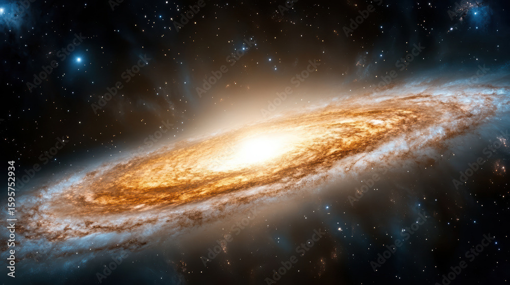 Fototapeta premium Bright galaxy with swirling clouds and luminous core, showcasing cosmic beauty and wonder