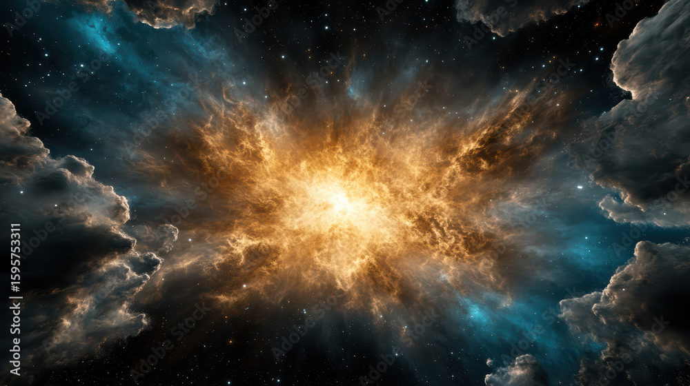 Obraz premium Bright explosion space creates stunning cosmic display with vibrant colors and swirling clouds