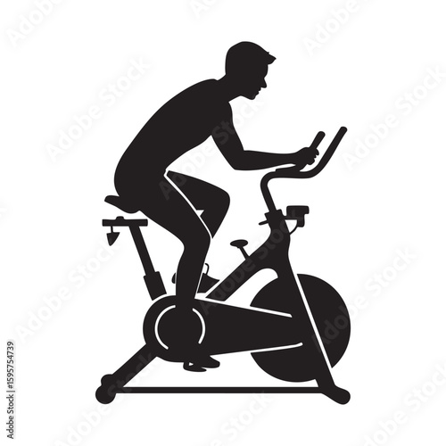 Man Silhouette Exercising On Stationary Bike For Fitness And Cardiovascular Health Training Indoors