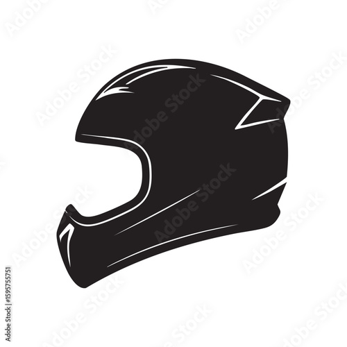 Monochrome Vector Graphic Of A Protective Motorcycle Helmet For Racing And Safety