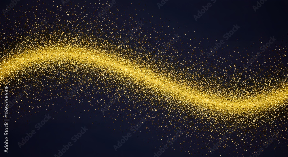 Fototapeta premium Golden sparkling particles form a wave against a dark backdrop