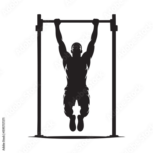 Silhouette Of Muscular Man Performing Pullups On A Bar Exercise For Strength And Fitness Training