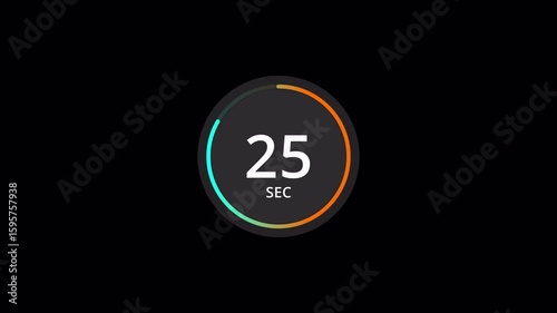 30 seconds circular countdown timer animation, 30 seconds circular timer countdown on black background, simple countdown timer from 30 to 0 seconds.