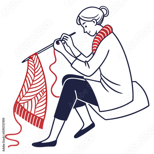 Flat vector of a person knitting
