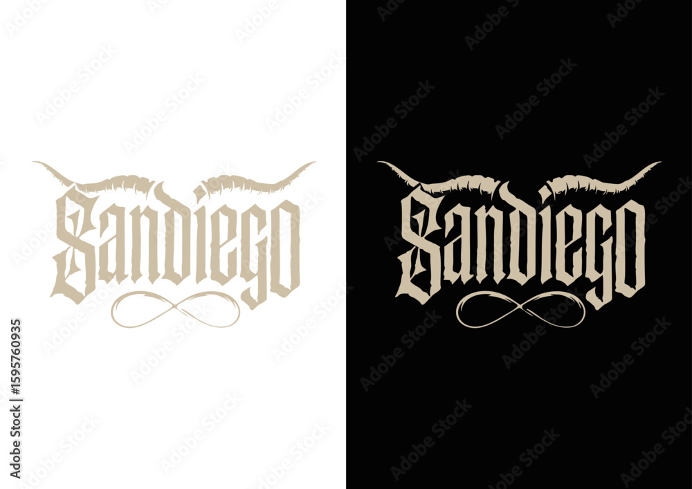 Gothic San Diego Typography Artwork. Sharp, gothic-style 