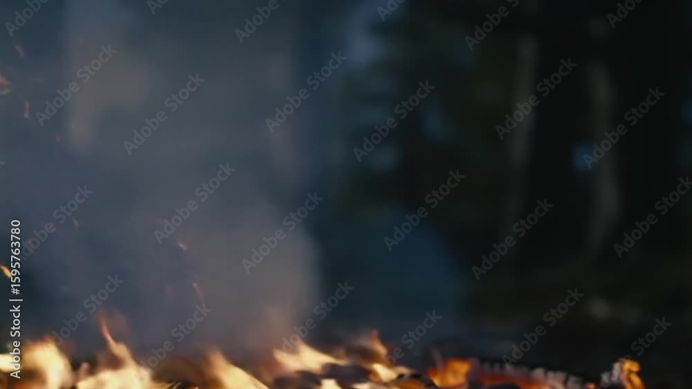 Embers Drift Through Dark Forest at Night Embers Drift Through Dark Forest at Night