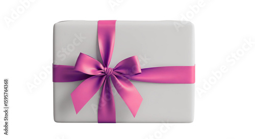 White Gift Box with Pink Ribbon - Elegant Present - Celebration and Gifting Isolated transparent background 