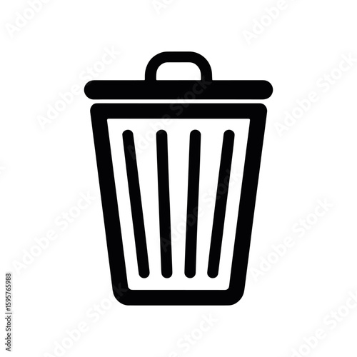 Simple Black and White Trash Can Icon Graphic for Digital Designs and User Interfaces, Minimalist Deletion Symbol