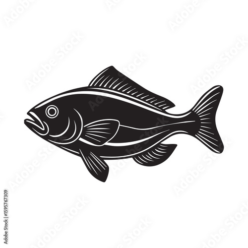 Halibut fish silhouette vector illustration logo style design 