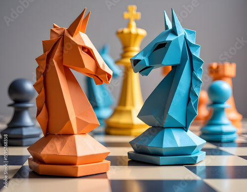 Ai generated image of origami chess