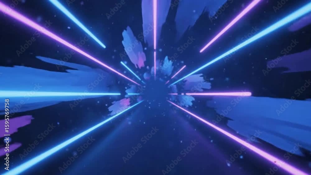Immersive Futuristic Game Background: Dynamic Neon Light Tunnel with Abstract Blue and Purple Geometric Fragments, Creating a High-Speed Cyberpunk Experience for Digital Worlds