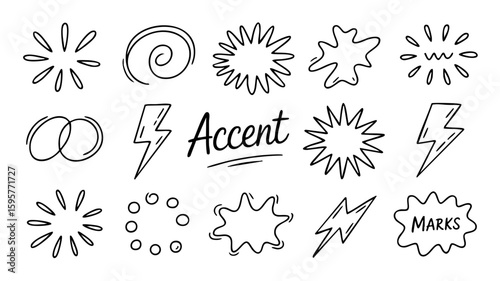 Doodle accents and marks vector illustration set, hand drawn design elements for decoration and emphasis needs silhouette