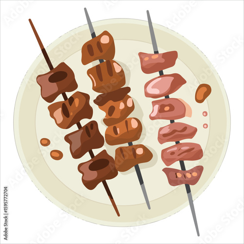 Grilled meat skewers with peanut sauce vector graphic