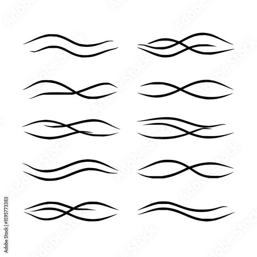 Collection of ten black wavy lines arranged in two columns on a white background creating patterns